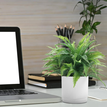 Coferset Realistic Small Fake Fern Plant with White Plastic Pot,Green
