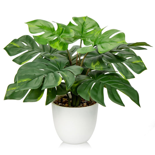 Hollyone Artificial Monstera Plant Faux Monstera Deliciosa Plant Potted Fake Tropical Plants in Pot for Indoor Outdoor Home Decoration