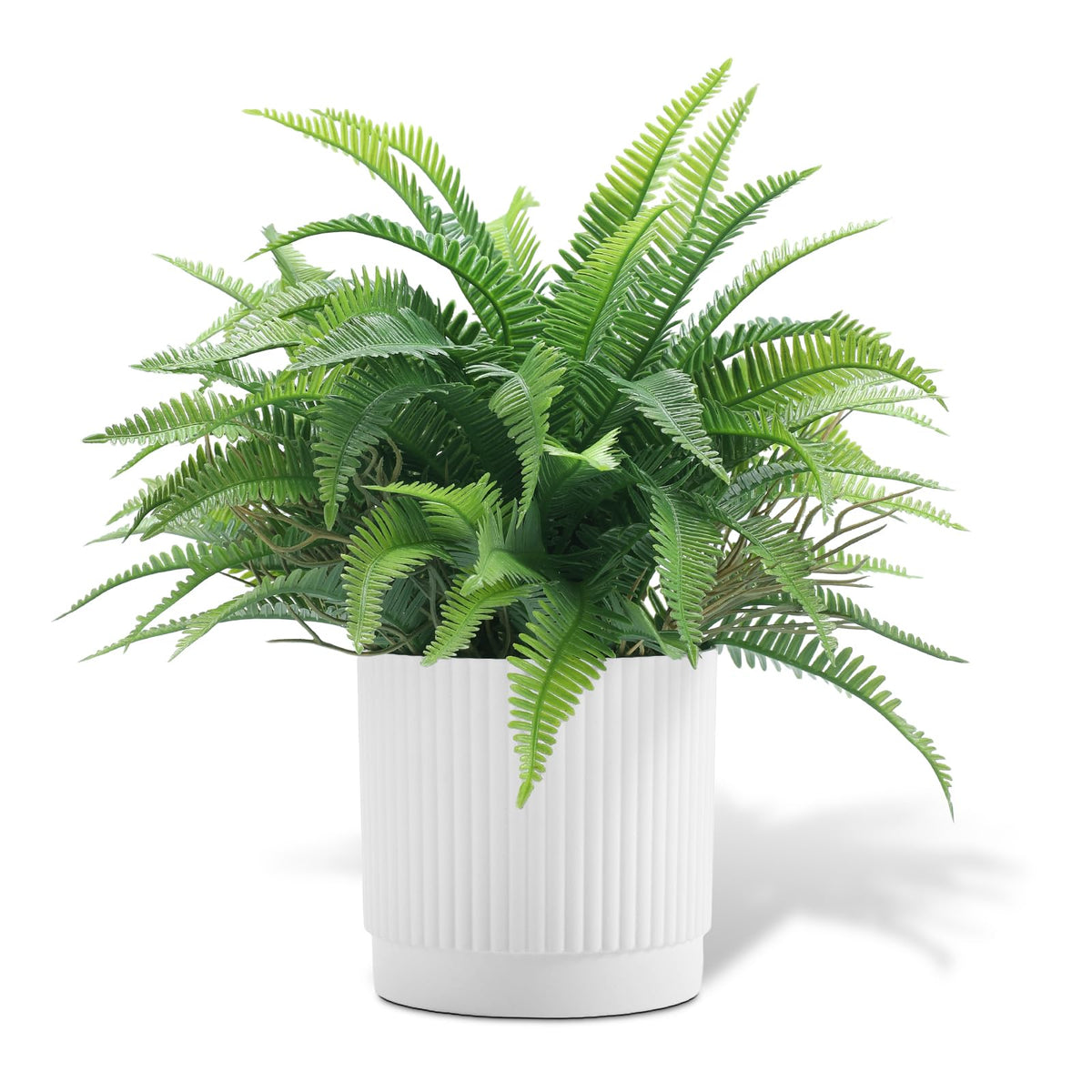 Coferset Realistic Small Fake Fern Plant with White Plastic Pot,Green