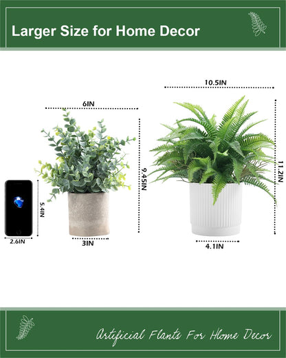 Coferset Realistic Small Fake Fern Plant with White Plastic Pot,Green