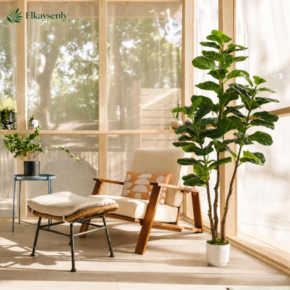 Elkaysenly 5FT Faux Fiddle Leaf Fig Tree with White Planter, Indoor Plant