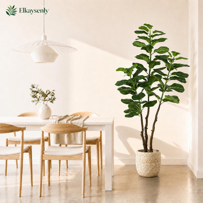 Elkaysenly 5FT Faux Fiddle Leaf Fig Tree with White Planter, Indoor Plant