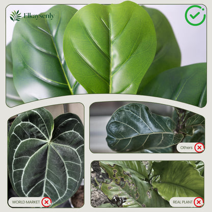 Elkaysenly 5FT Faux Fiddle Leaf Fig Tree with White Planter, Indoor Plant